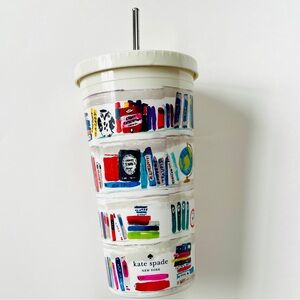 Kate Spade Like A Book Library Insulated Tumbler Cream Lid Metal Straw